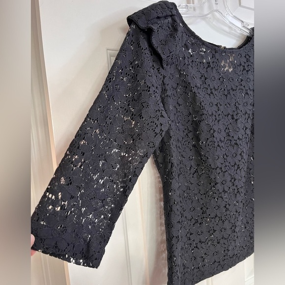 Pins & Needles Anthropologie Allover Lace Semi-sheer Puff Shoulder Top S Black - Picture 7 of 16